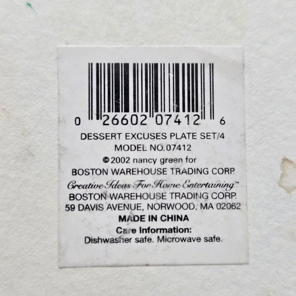 Boston Warehouse Dessert Excuses Plate Set 6.5in Multicolor Cake Kitsch Novelty